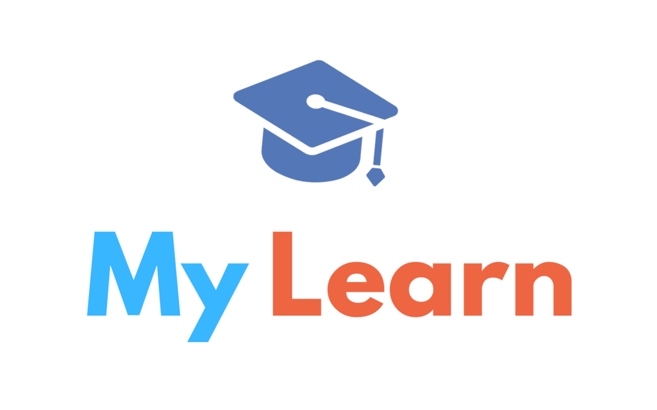 The word My in blue and Learn in orange with a mortar board in blue above